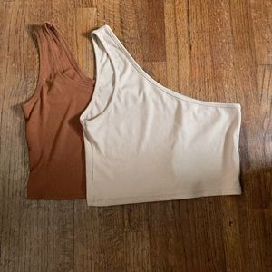 2 Pack Brown Shoulder Cropped Tank Top